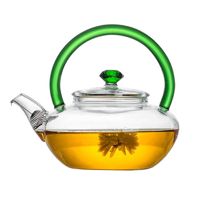 北大史玻璃透明花茶加热提梁壶