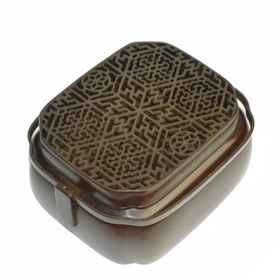 大号仿古铜手炉暖檀香盘香炉纯铜香炉四方琅琊榜同款手炉布袋护套