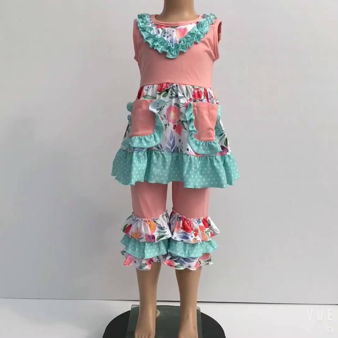 Summer Ruffle Outfits Flower Girl 2pcs Sets Sweet Girls Wholesale