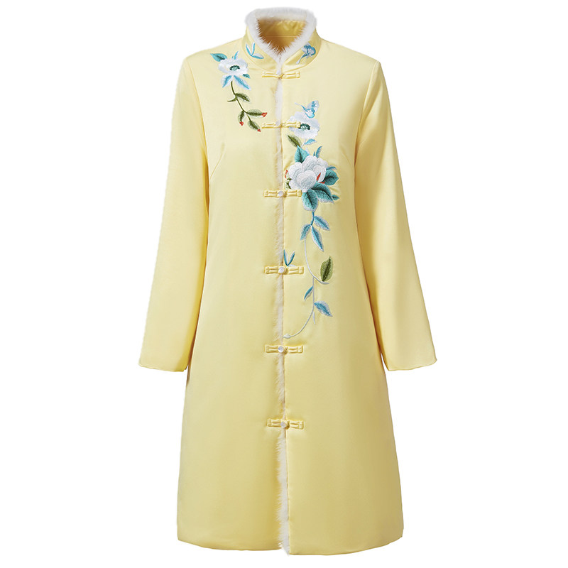 原创新品 春季新中式立领梅花绣花中长款旗袍式上衣风衣外套