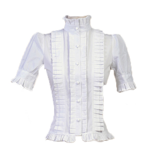 【LACE GARDEN】复古洋装品牌木耳边立领灯笼袖纯棉黑白衬衫现货