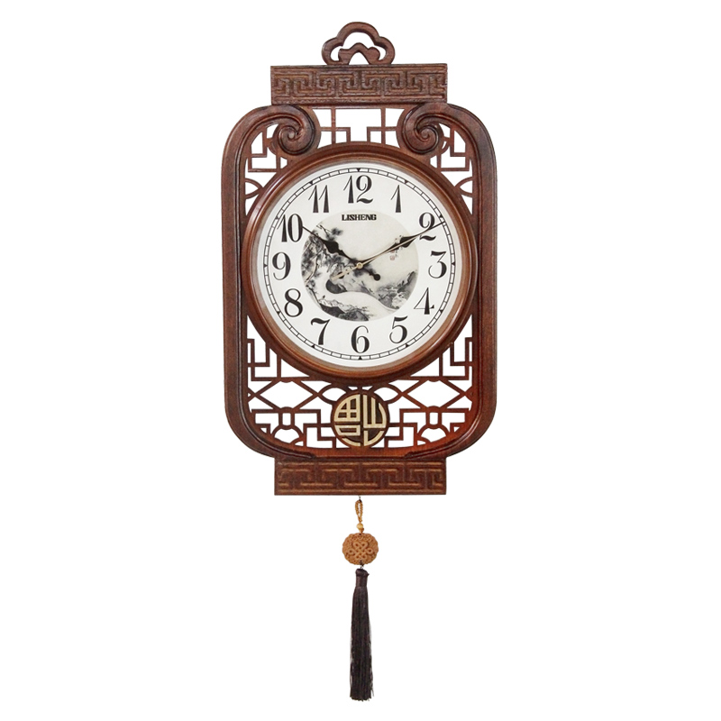 丽盛新中式实木挂钟客厅复古装饰钟表中国风大气古典静音石英钟