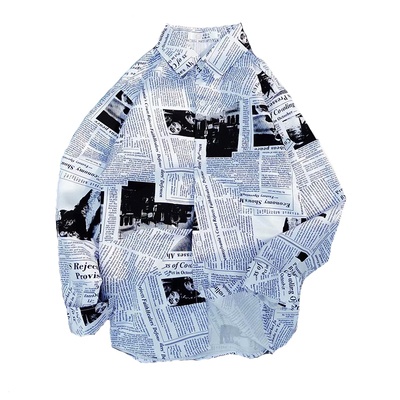 ins热门款港风夏季报纸印花衬衣