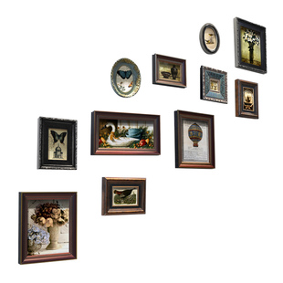 美式乡村复古楼梯实木照片墙欧式挂墙相框组合相片墙创意礼物礼品