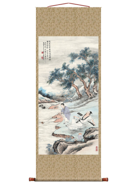 陈少梅春山论道图仿古画古代名画真迹复制品挂轴卷轴国画山水画