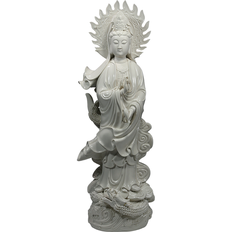 微美陶瓷30寸祥龙带屏观音白瓷像