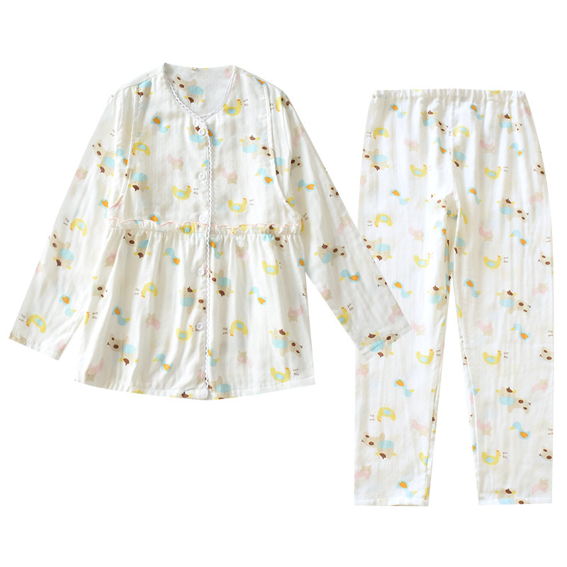 月子服春秋夏季薄款产后纯棉纱布哺乳喂奶孕妇装大码睡衣女家居服