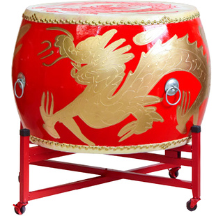 厂家直销18寸/24寸二层牛皮大鼓成人桐木实木龙鼓中国红战鼓堂鼓