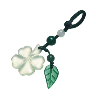 草色入帘青天然岫玉四叶草汽车钥匙扣冰润清透幸运草吊坠饰品