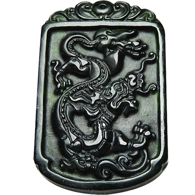 牌子天然墨玉生肖男士项链吊坠