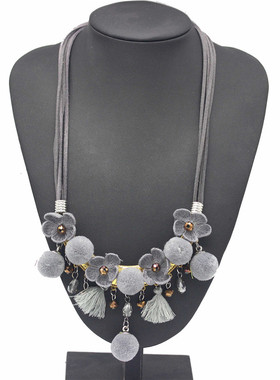 欧美毛球流苏百搭吊坠项链