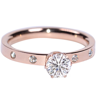 简约闪亮单钻求婚戒指女镀18K玫瑰金钛钢食指环戒子尾戒设计小众