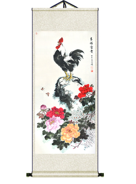 金城 仿唐寅听泉图国画书房玄关卧室字画装饰风水卷轴丝绸山水画