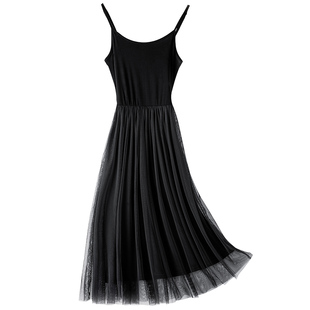 2025中长款吊带网纱裙新款打底背心长裙内搭显瘦棉质连衣裙女春秋