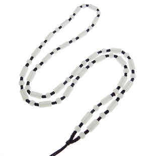 高档白玉竹节圆珠手工编织项链吊坠挂绳珠链和田玉翡翠挂链男女款