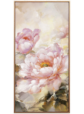 牡丹玄关装饰画竖版油画花开富贵