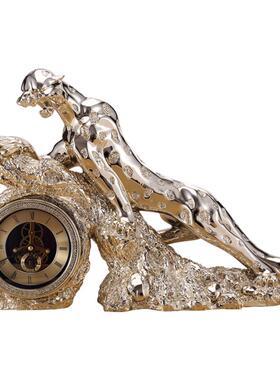 欧式风金钱豹书房实用时钟摆件