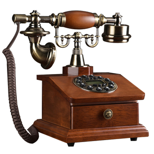 欧式仿古实木电话机复古老式时尚创意美式家用座机无线插卡电话
