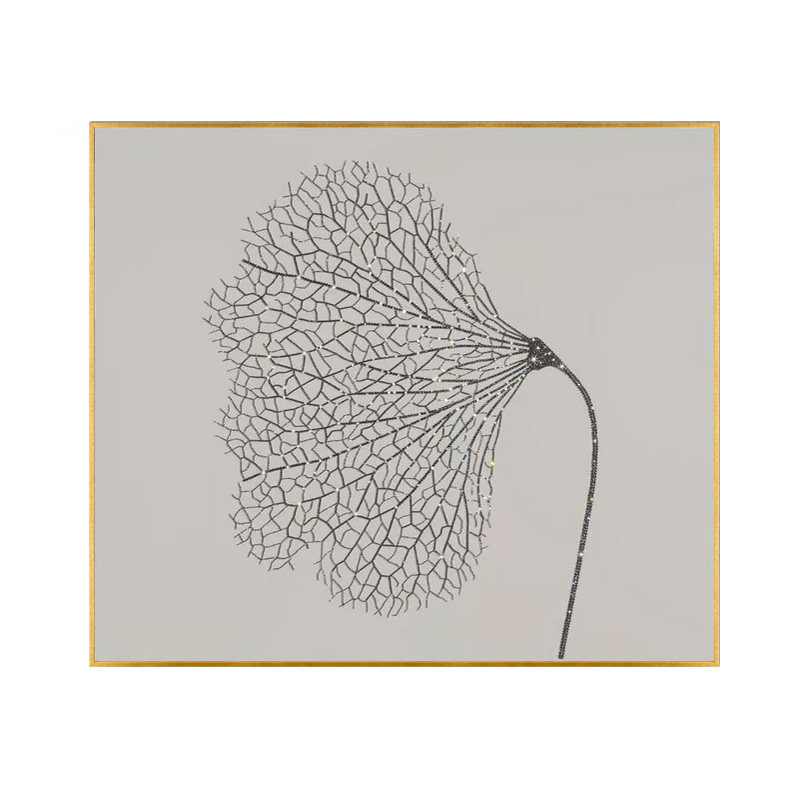 镶钻贴钻晶瓷画蜻蜓银杏叶钻石装饰画 样板房别墅水晶画挂画