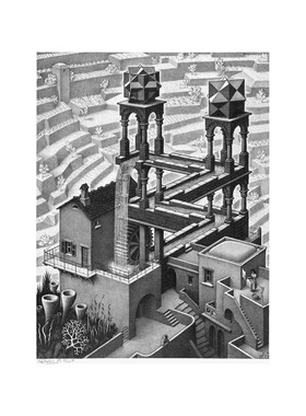瀑布埃舍尔无框书房酒吧装饰画