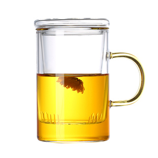 友德堂玻璃杯茶杯办公水杯花茶杯带把盖过滤茶水分离泡茶家用杯子