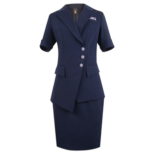 诗璐雅条纹职业套装裙女夏季短袖气质主持人西装薄款前台工作制服