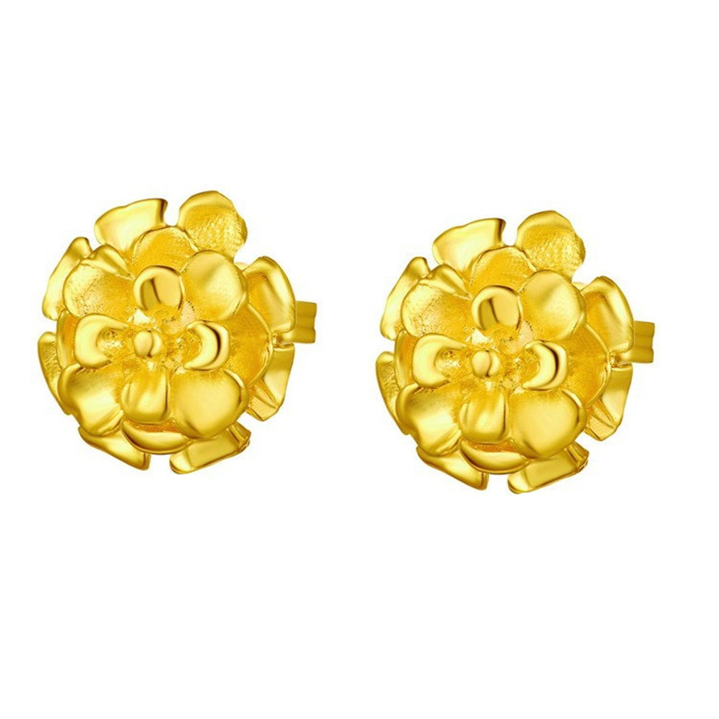玫瑰花18K黄金色耳钉 五瓣花耳钉