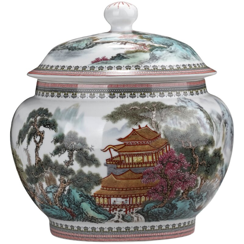 仿古中式瓷器超大茶缸茶叶罐子