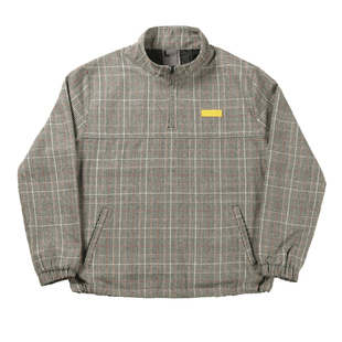 独立因子复古千鸟格立领半开襟长袖夹克2020秋冬高领卫衣半拉链男