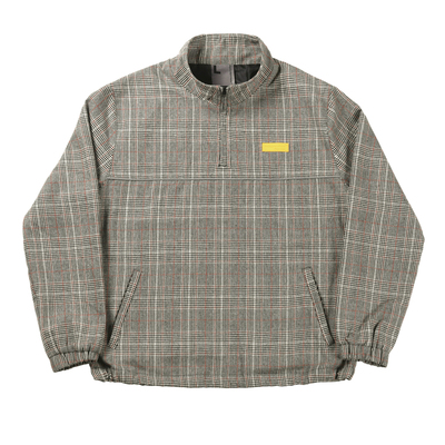 复古千鸟格半开襟长袖高领夹克