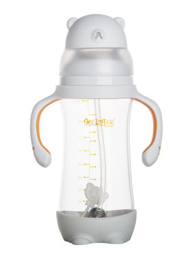 乐陪防摔玻璃仿母乳硅胶手柄奶瓶