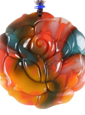 鸡血石花开富贵男女款七彩吊坠