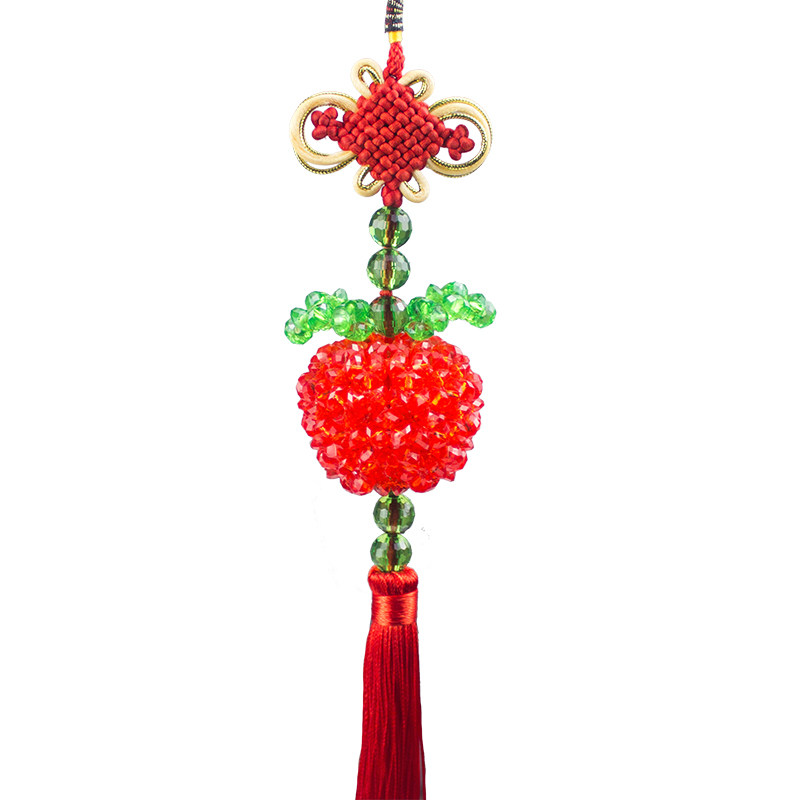 DIY仿水晶穿珠苹果中国结车挂