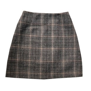 大码格子高腰半身裙秋冬新款韩版显瘦毛呢包臀裙胖mm学生a字短裙