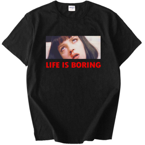 低俗小说life is boring昆汀电影周边男女中性纯棉宽松短袖T恤夏