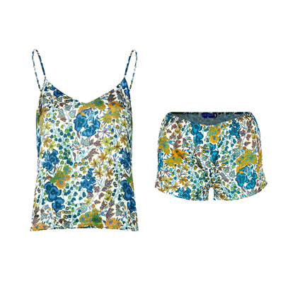 真丝印花liberty吊带短裤两件套