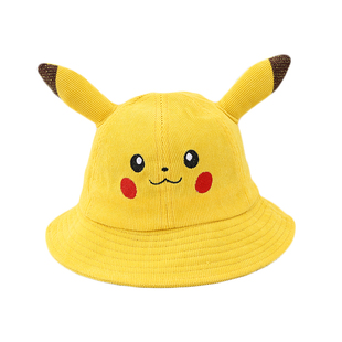 新款宝宝帽子秋冬皮卡丘可爱男女童灯芯绒盆帽户外时尚童儿渔夫帽