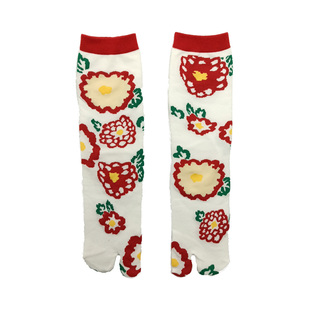 袜子铺子日本SOUSOU日系白红花分趾袜二趾袜高筒纯棉女常规四季