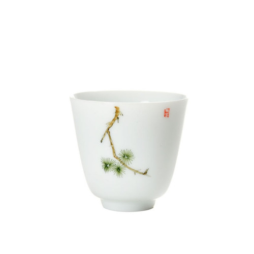 景德镇粉彩工艺手绘茶杯薄胎白瓷品茗杯单杯个人杯主人杯礼品茶杯