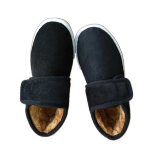 冬季黑色手工保暖棉鞋加绒加厚男女中老年居家牛筋底防滑底布棉鞋