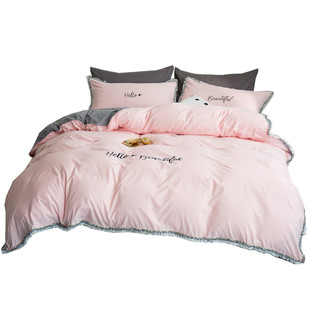 ins少女心网红公主风水洗棉床上四件套全棉纯棉刺绣床单被套流苏