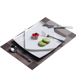 景德镇骨瓷纯白餐具方型牛扒刀叉牛排盘创意牛排西餐盘子套装