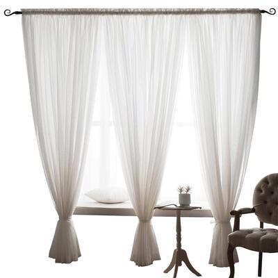 简约现代布落地白色成品阳台窗帘
