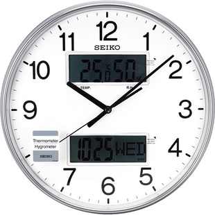 Seiko精工静音客厅日历温湿度LCD显示时尚现代电子挂钟QXL013S