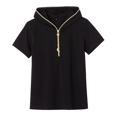 短袖连帽卫衣纯棉韩版拉链上衣女
