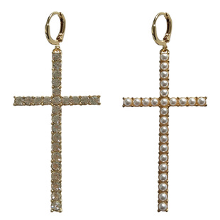 金智妮同款耳环不等式个性不对称满钻高级感女jeenie大十字架耳夹