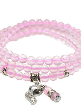 天然粉水晶狐狸吊坠甜美风佛珠