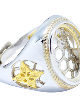 纯银活口金刚杵镶嵌戒指空托定制