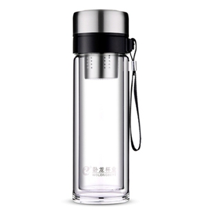 卧龙玻璃杯超大容量水杯750ml男女双层单两用耐高温便携提绳茶杯