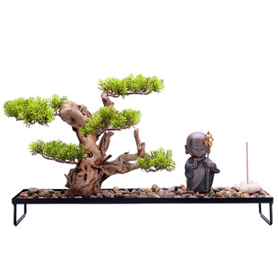 新中式家居客厅玄关装饰品 黑金沙小和尚禅意摆件茶室博古架摆设